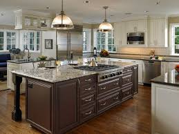 L Shaped Kitchen Idea With Dark Brown Kitchen Island With Granite Top And Raised Panels Ca Kitchen Island With Stove Trendy Farmhouse Kitchen Island With Stove