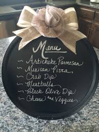 Chalkboard Sign Dollar Store Pizza Pan Sprayed With Chalkboard Paint And A Burlap Ribbon Hot Glue Dollar Tree Diy Crafts Diy Chalkboard Sign Wedding Diy Cheap