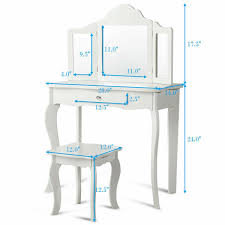 Kids Makeup Dressing Mirror Vanity Table Stool Set In 2020 Vanity Table Set Mirrored Vanity Table Vanity Table