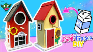 Use 1 1/4 inch spade bit for the larger hole. Diy Birdhouse Using Recycled Milk Carton Or Brick Youtube