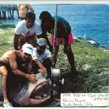 Biggest shark ever caught from 1st street in Miami Beach. Kevin Pagan of  the South Florida Shark Club in 1990. “If you stay in South Beach long  enough, you'll catch a big