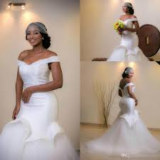 2017 New Arabic African Mermaid Wedding Dresses Off Shoulder Crystal Beaded Sweep Train Tulle Corset Back Plus Size Formal Bridal Dress Black Wedding Dress Brid Ball Gowns Wedding Bridal Dresses Mermaid