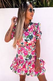 Check spelling or type a new query. Wholesale Pink Green Floral V Neck Puff Sleeve Tiered Dress Parisian