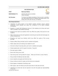 Supervises and trains dining room staff; Waitress Waiter Responsible To Colten Care