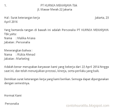 Cot girek, 22 maret 2017. Contoh Surat Keterangan Kerja