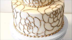 Wedding Cake Made With Fondant Icing And Gold Piping Fondant Icing Cake Metallic Cake