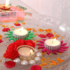 Studio9ideas diwali decorations and pooja. Kundan Tealight Diyas With Rose Diya Gift Send Diwali Gifts Online L11041094 Igp Com