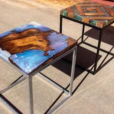 Epoxy And Wood End Tables Which Piece Do You Prefer We Just Released These Two End Tables For Sale On In 2020 Wood Table Design Side Table Wood Epoxy Wood Table