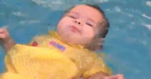 Mother proves why infant swimming lessons are so important.