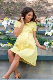 Yellow Basic Pleated Skirt Maternity Dress Maternity Dresses Summer Yellow Maternity Dress Dresses