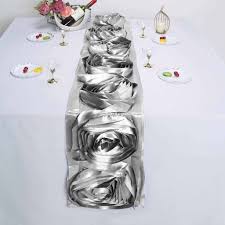13 X104 Large Rosette Flower Premium Satin Table Runner Silver In 2020 Table Runners Wedding Flower Wall Decals Table Runners