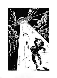 Alien Abduction Linocut By Leo Baker 20cm X 30cm Linocut Prints Art Deco Posters Psychedelic Art
