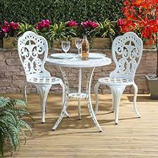 Traditional Cast Aluminium Cafe Bistro Outdoor Garden Furniture Table Chairs Set White Patio Furniture Table Small Garden Table Garden Table And Chairs