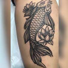 Koi Fish Tattoo W Lotus Flowers On My Calf Koi Fish Tattoo Design For Women Calf Tattoo Tattoos