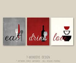 Kitchen Wall Art Print Set Eat Drink Love Rustic Red Grey Etsy In 2020 Kitchen Decor Modern Kitchen Decor Wall Art Kitchen Decor Sets