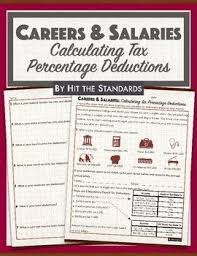 In This Careers Salaries Calculating Tax Percentage Deductions Activity Students Will Choose Math Methods Maths Activities Middle School Middle School Math