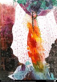 Pintura- “Despedida de la tierra” - tinta y guache- De la galería “Mujer,  Agua y Espejo”;Pintora F. Gol Mohammadi | Galería de Arte Islámico y  Fotografía