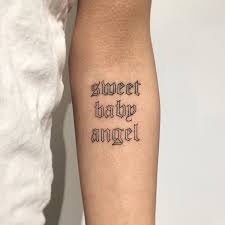 Angel tattoos are of various kinds like warrior angel tattoos, devil angel tattoos, baby angel tattoos, guardian angel tattoos, and death angel tattoos. Words Sweet Baby Angel Tattooed On The Left Forearm By Alex Royce Baby Angel Tattoo Baby Tattoos Word Tattoos