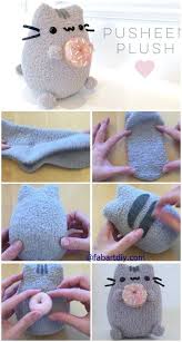 Susses Katzen Kuscheltier Mit Donut Selber Machen Aus Einer Socke Diy Spielzeug Diy Stofftiere Und Pusheen