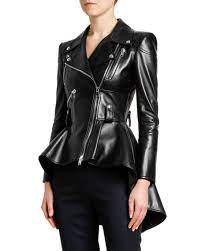 Alexander Mcqueen Leather Fit Flare Biker Jacket Biker Jacket Designer Leather Jackets Leather Peplum