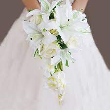 White lily and rose wedding bouquet. Waterfall White Lily Ivory Rose Wedding Flowers Bridal Bouquets Artificiall Wedding Bouquet De Mariage Rose Wedding Bouquets Aliexpress