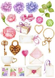 Watercolor Hearts Romantic Clipart Love Wedding Invitation Design Clip Arts Golden Key Lock Pink Hydrangea And Roses Flowers Printable In 2020 Watercolor Heart Clip Art Wreath Clip Art