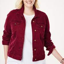 Woman Within | Jackets & Coats | Woman Within Denim Jacket In Rich Burgundy  Nwot | Poshmark