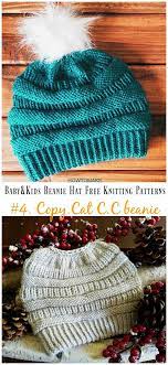 This beanie with pom pom features an interesting stitch pattern that uses a technique of lifting lower stitches to create the little leaves. Baby Kids Beanie Hat Free Knitting Patterns