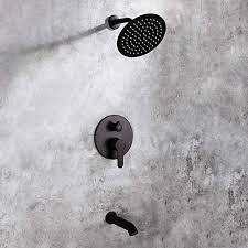 Pop Matte Black Shower Faucet Set With Tub Spout Bathroom Rain Mixer Shower System Wall Mounted 8 Inch R Black Shower Faucet Shower Faucet Sets Rainfall Shower
