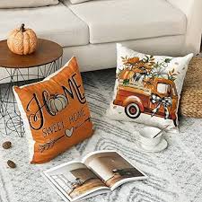 AVOIN colorlife Fall Pumpkin Home Sweet Home Orange Throw Pillow Covers, 18  x 18 Inch Seasonal Autumn Bless Our Home Decorations for Sofa Couch Set of  4 : Amazon.ca: Home