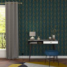 Papier Peint Intisse Gatsby Coloris Bleu Paon Interieur Art Nouveau Murs Bleu Fonce Papier Peint