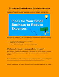 3 Innovative Ideas To Reduce Costs In The Company By Elgerrouth - Issuu