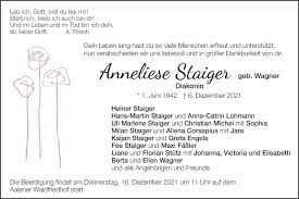 Traueranzeigen von Anneliese Staiger
