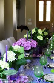 All you actually need is to install gold colored accessories such as the huge golden mirror on the wall and the golden chandelier. Dining Table Decor Ideas Purple And Green Pic 5 Toot Sweet 4 Two