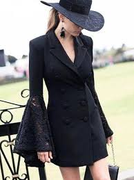 Double Breasted Lace Flare Sleeves Blazer Dresses Long Coat Women Long Blazer Jacket Blazer Dress