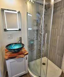 Infinitely Stoked By Rocky Mountain Tiny Houses Tiny Living Tiny House Bathroom Glass Corner Shower Bathroom Interior Design