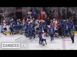 A line brawl between the vancouver canucks and the calgary flames broke out at the start of their nhl game at rogers. Canucks Vs Panthers Bench Clearing Brawl Jan 11 2016 Youtube
