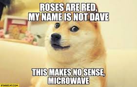 Roses Are Red My Name Is Not Dave This Makes Not Sense Microwave Doge Meme Funny Poems Funny Memes Red Roses