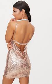 Rose Gold Chain Strap Sequin Plunge Bodycon Dress Vestidos Para Discoteca Vestido Con Brillos Vestidos Brillantes
