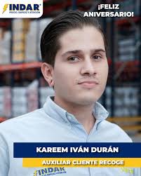 🎉 ¡Felicidades, Kareem Iván Durán, por tus 4 años siendo parte de la gran  familia INDAR! Tu dedicación ha sido clave para brindar la mejor atención y  servicio a nuestros clientes. ¡Gracias