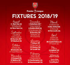 Premier League 18 19 Fixture Guide Arsenal