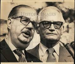 1975 Press Photo Senator Barry Goldwater with Senator Hugh Scott at White  House