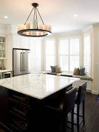 Transitional Kitchen With Square Island And Chandelier Kitchen Design Square Kitchen Kitchen Island With Seating