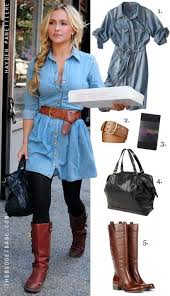 Denim Shirt Dress And Tall Boots Cute Fashion Denim Shirt Dress Clothes