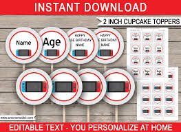 Nintendo Switch Cupcake Toppers Template Video Games Birthday Party Cupcake Toppers Template Nintendo Switch