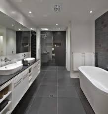 Bathroom Floor To Roof Charcoal Tiles With A Black Counter And Grey Cabinets Everything Else Bathroom Interior Dark Gray Bathroom Grey Bathroom Floor