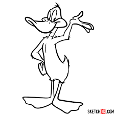 This looney toons character can be drawn in just over one minute. How To Draw Daffy Duck Sketchok Easy Drawing Guides
