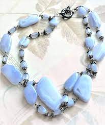 Blue Lace Agate Double Strand Necklace Natural Gemstone Etsy In 2021 Blue Lace Agate Necklace Blue Lace Agate Double Strand Necklace