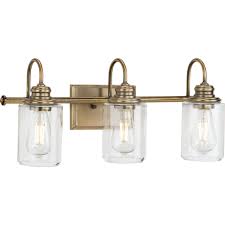Recessed lighting fixtures are generally installed in one of two ways. Aiken Collection Three Light Clear Glass Vintage Style Brass Farmhouse Style Bath Vanity Wall Light P300322 163 Progress Lighting