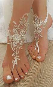Barefoot Beach Wedding Shoes Beaded With Wedding Lace And Pearls Barefoot Wedding Beach Wedding Shoes Wedding Sandals